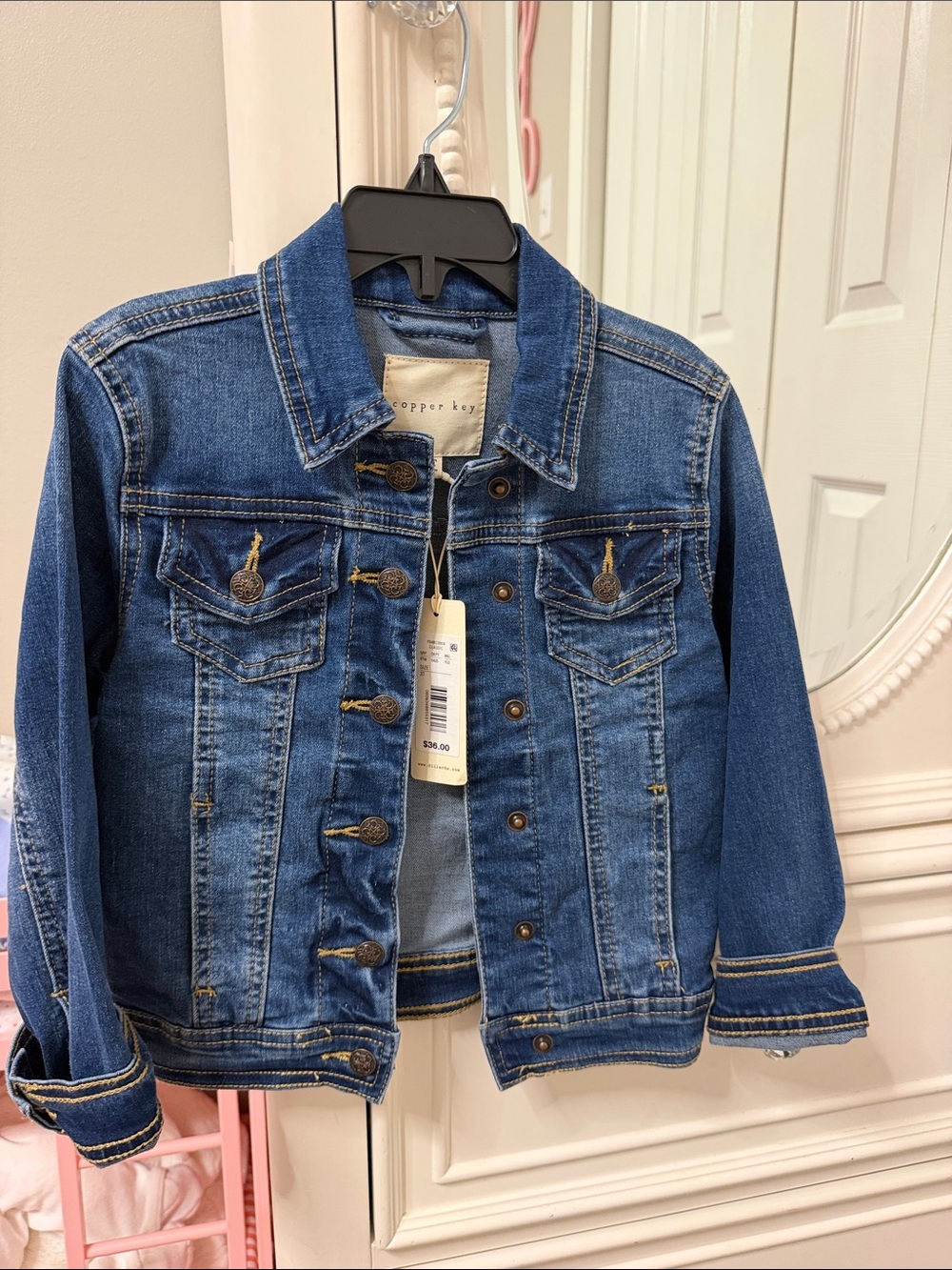Copper Key Dark Blue Kids' Denim Jacket with Contrast Stitching
